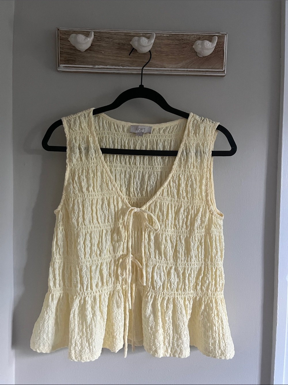 LOFT Light Yellow Textured Tie-Front Peplum Tank